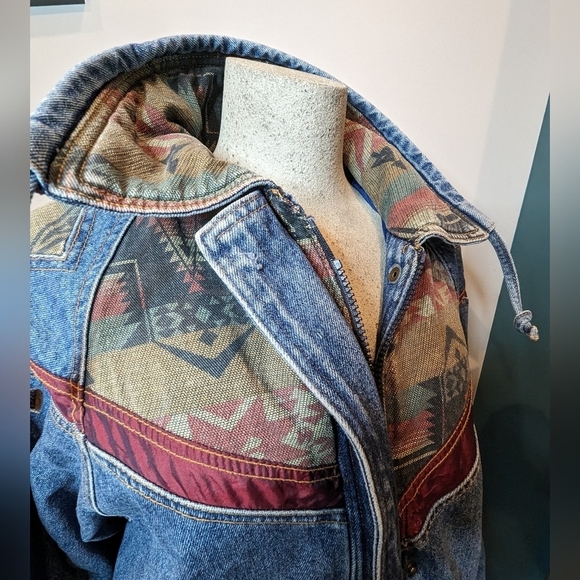 Vintage 80's denim tapestry patchwork jacket. Woman's M oversized - Picture 9 of 14